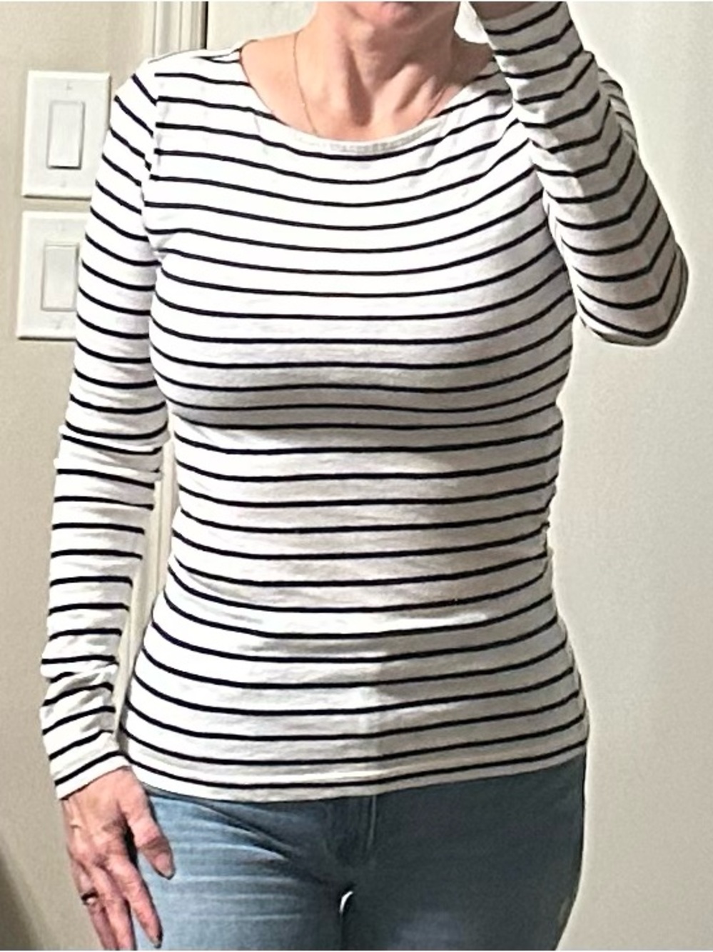 J. Crew Slim Fit 100% Cotton Long-Sleeve ‘Artist’ Tee - Ivory/Navy Stripe